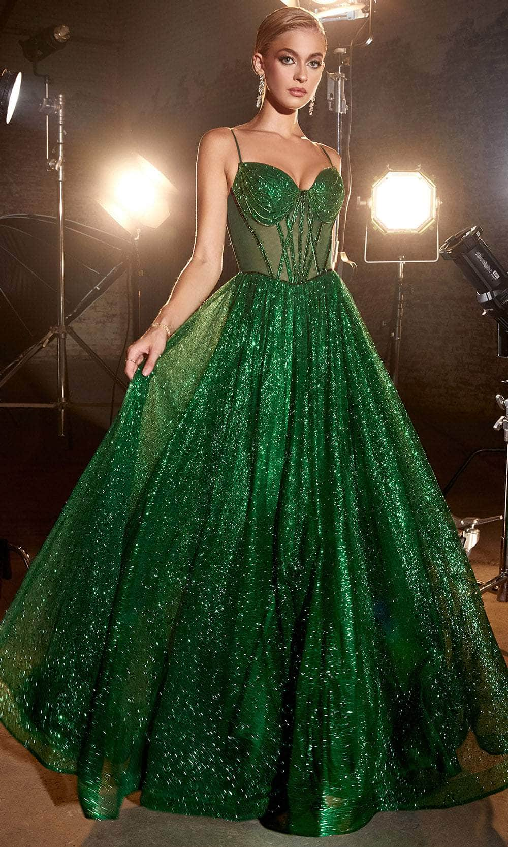 Cinderella Divine CD832 - Sleeveless Sheer Corset Ballgown Ball Gowns 2 / Emerald