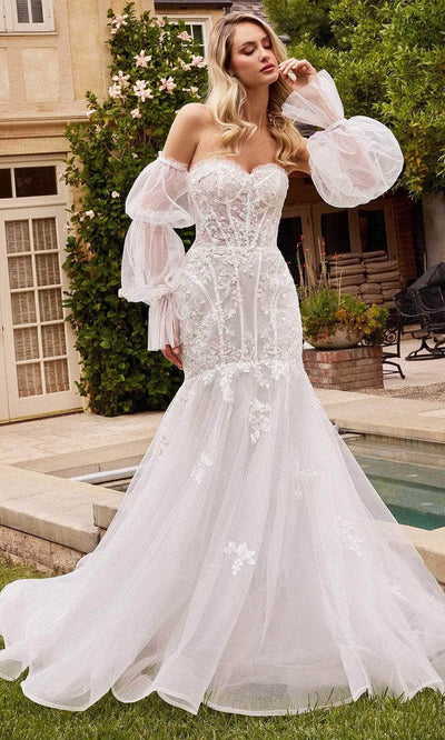 Cinderella Divine CD858W - Puff Sleeve Bridal Gown Special Occasion Dress 2 / Off White