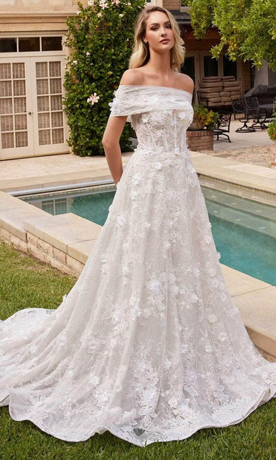 Cinderella Divine CD860W - Floral Applique Embellished Strapless Bridal Dress Bridal Dresses 2 / Off White