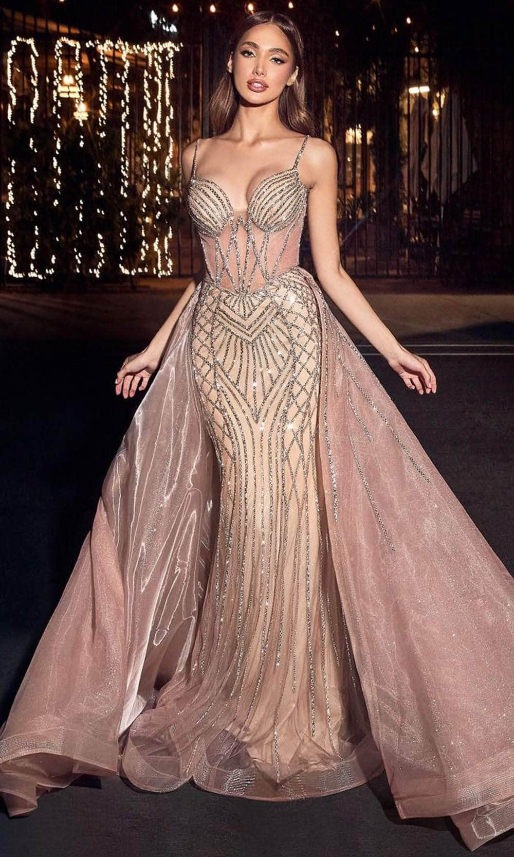 Cinderella Divine CD863 - Corset Beaded Sheath Gown Evening Dresses 2 / Rose Champagne