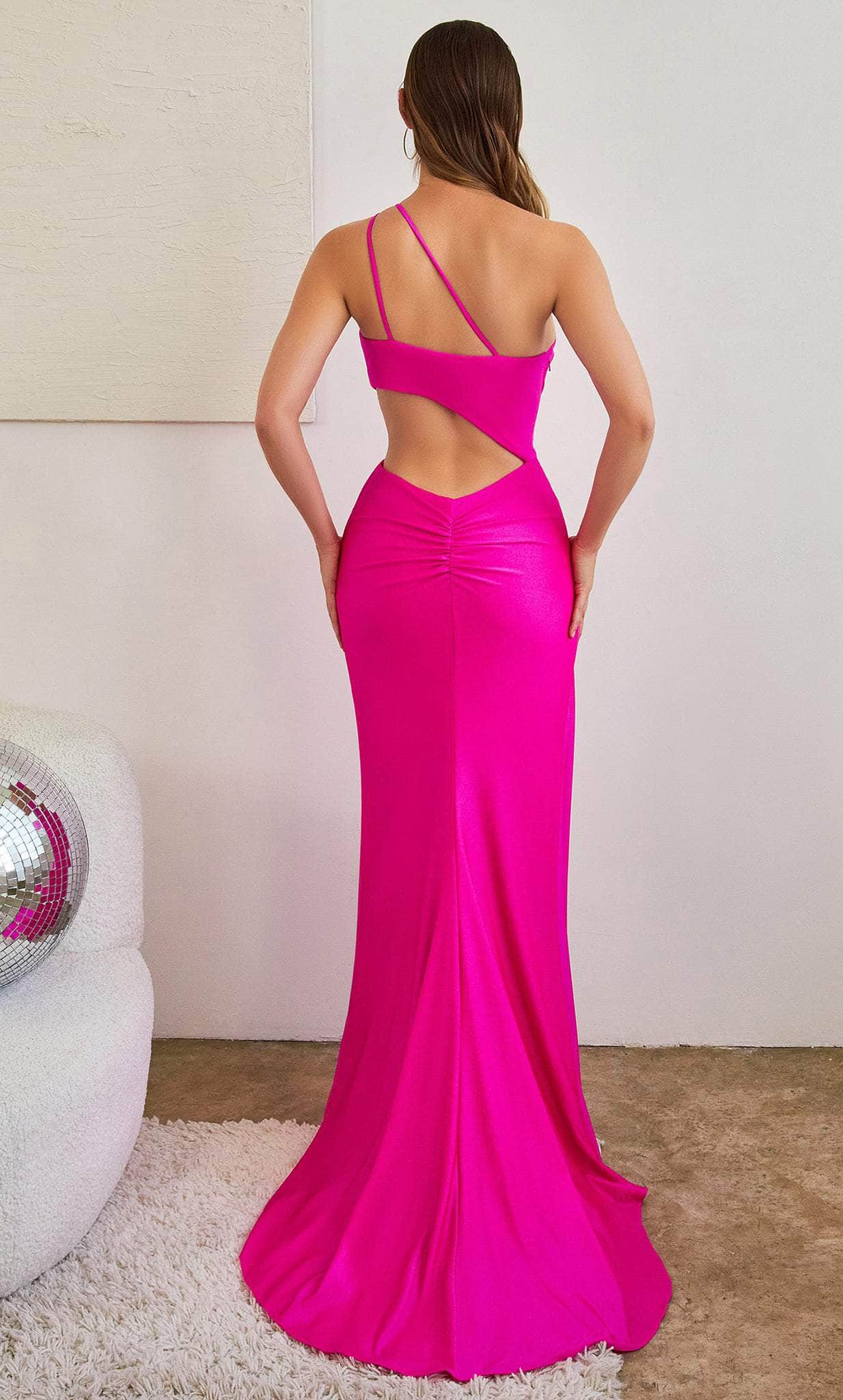 Cinderella Divine CD887 - Asymmetric Neck Cutouts Evening Gown Evening Dresses 2 / Fuchsia