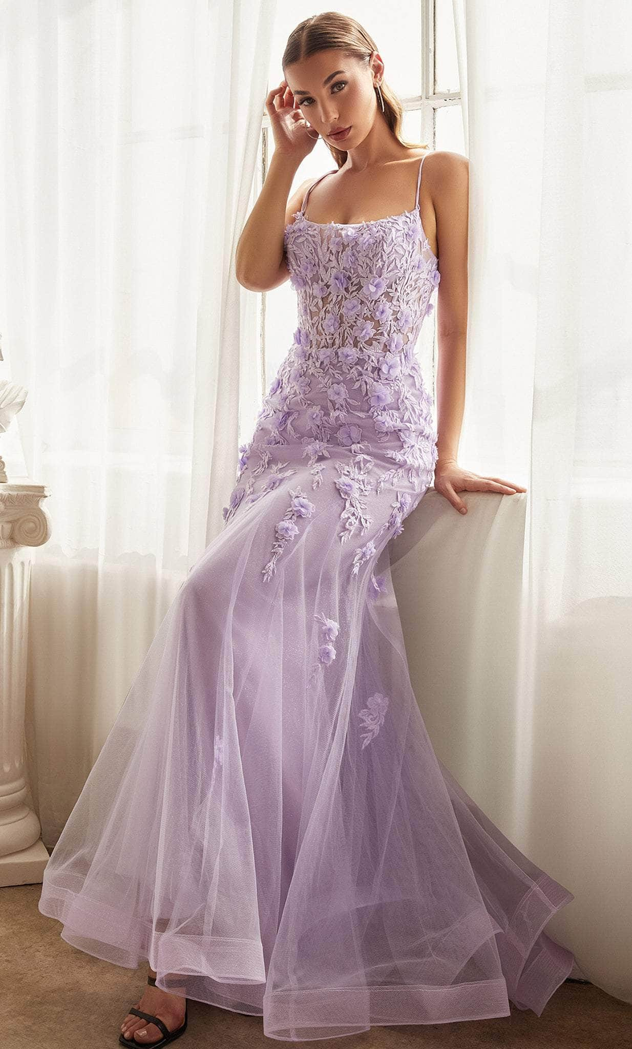 Cinderella Divine CD995 - Scoop Appliqued Trumpet Evening Gown Evening Dresses 2 / Lavender