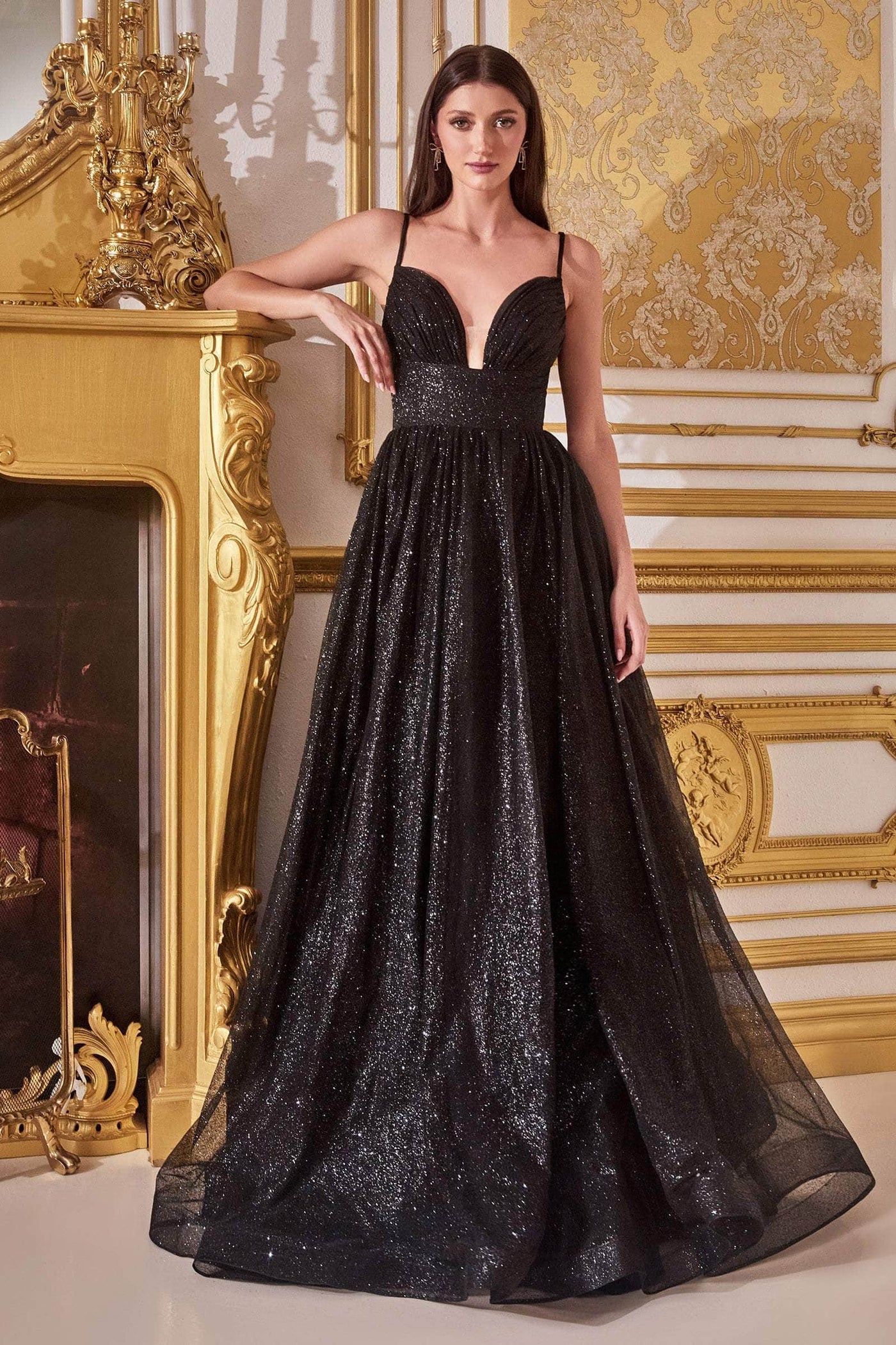 Cinderella Divine CD996 - Dual Strap Glittered Evening Gown Ball Gowns 2 / Black