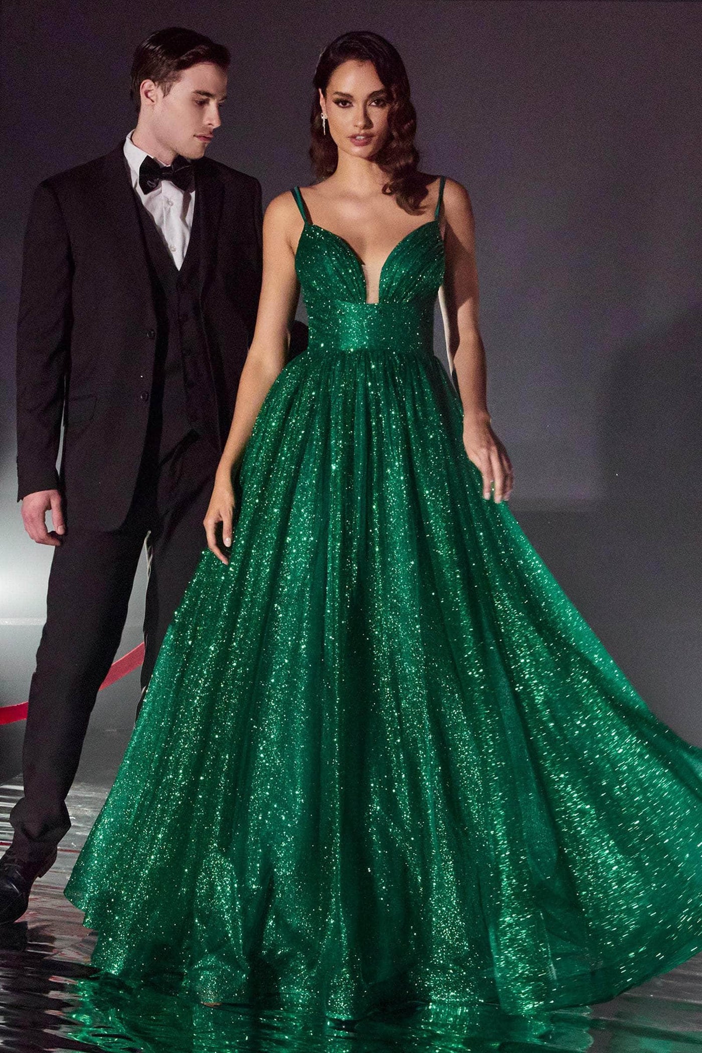 Ladivine CD996 - Dual Strap Glittered Evening Gown Ball Gowns 2 / Emerald