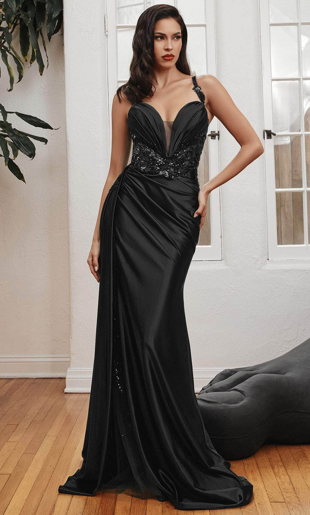 prom dress sash Side-Sash One-Shoulder Long Prom Dress CLPT004 Black / 4