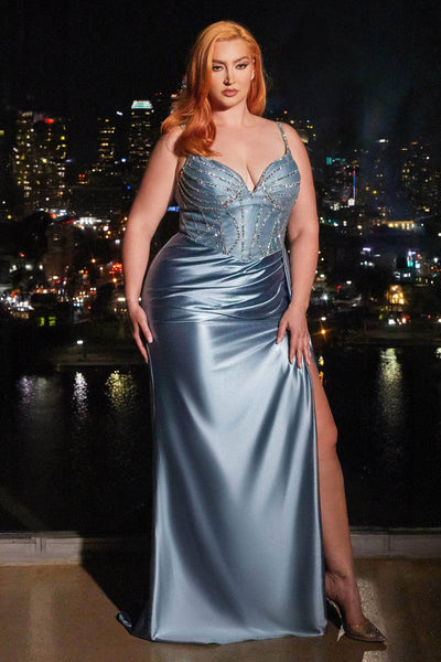 Cinderella Divine CDS440 - Beaded Corset Satin Sheath Prom Dresses