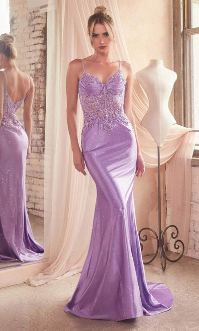 Cinderella Divine CDS450 - Beaded Lace Appliqued Prom Gown Prom Dresses 2 / Lavender