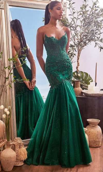 Cinderella Divine CDS482 - Strapless Embroidered Mermaid Prom Gown Pageant Dresses 2 / Emerald