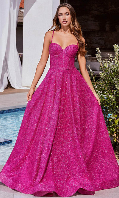 Cinderella Divine CDS483 - Glitter Sleeveless Boned Bodice Ballgown Ball Gowns 2 / Fuchsia