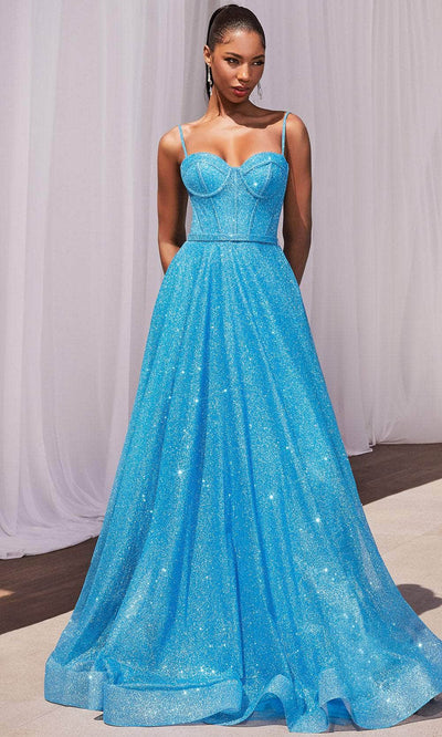 Cinderella Divine CDS483 - Glitter Sleeveless Boned Bodice Ballgown Ball Gowns 2 / Ocean Blue