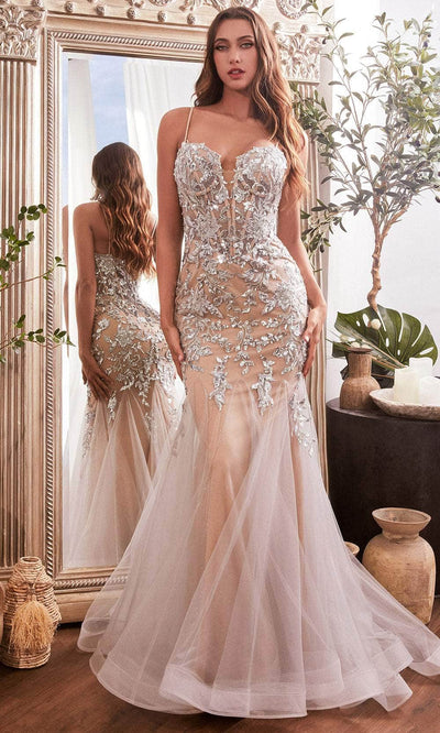 Cinderella Divine CDS488 - Glittery Mermaid Evening Dress Evening Dresses 2 / Silver-Nude