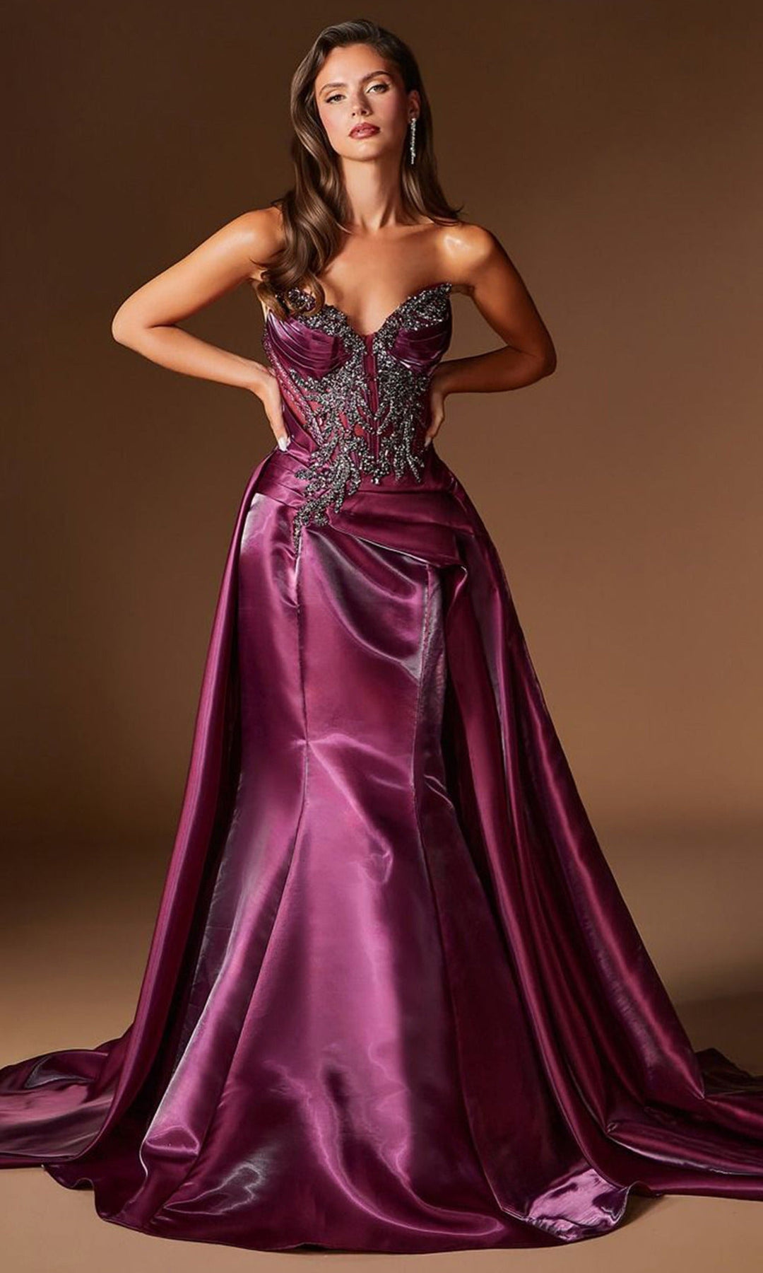 Ladivine CDS568 - Plunging Sweetheart Mermaid Overskirt Prom Gown
