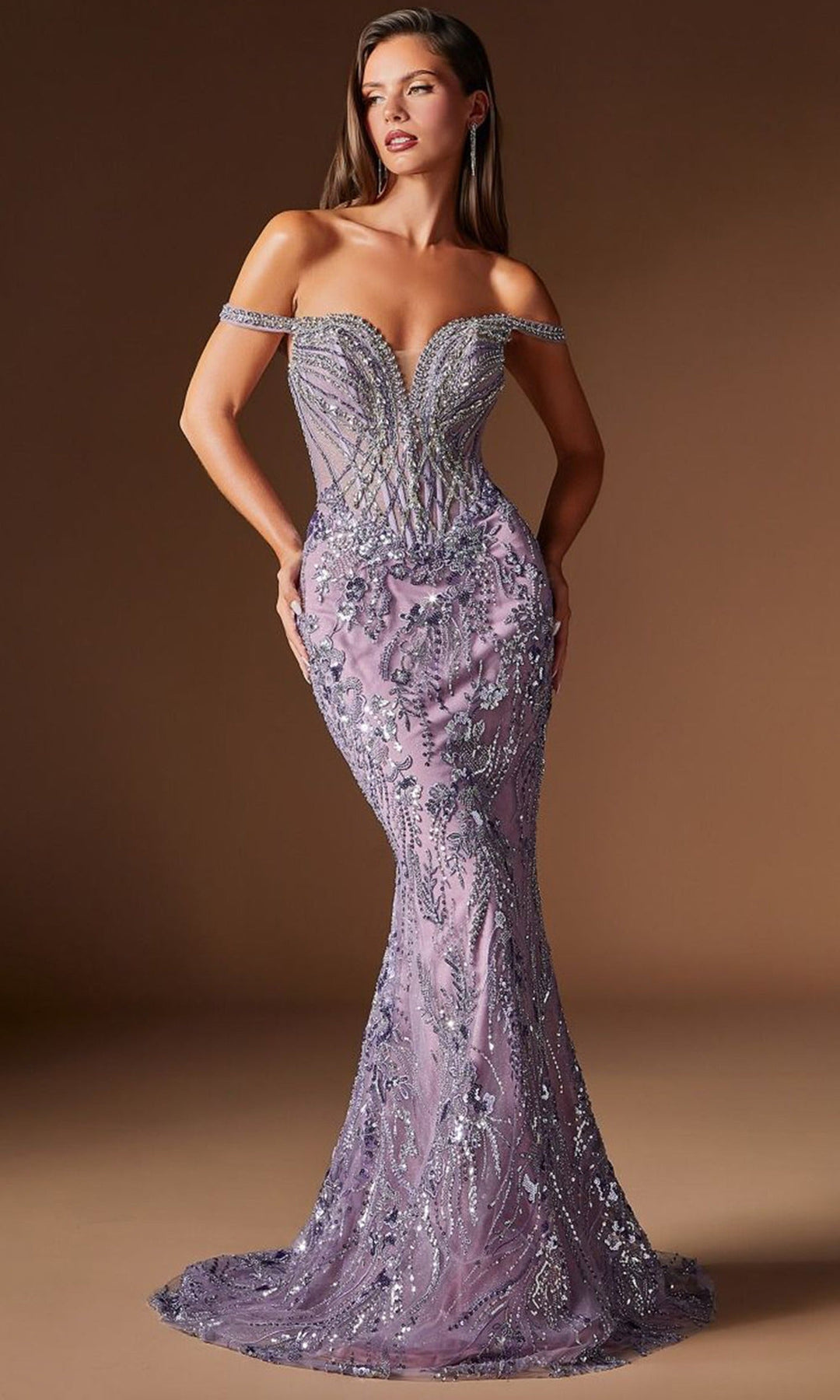Ladivine CDS570 - Plunging Sweetheart Crystal Beaded Prom Gown