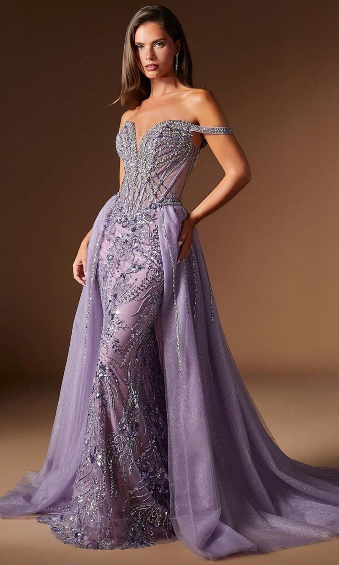 Ladivine CDS570 - Plunging Sweetheart Crystal Beaded Prom Gown