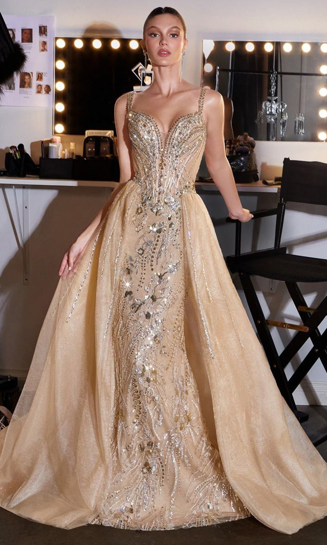 Ladivine CDS570 - Plunging Sweetheart Crystal Beaded Prom Gown