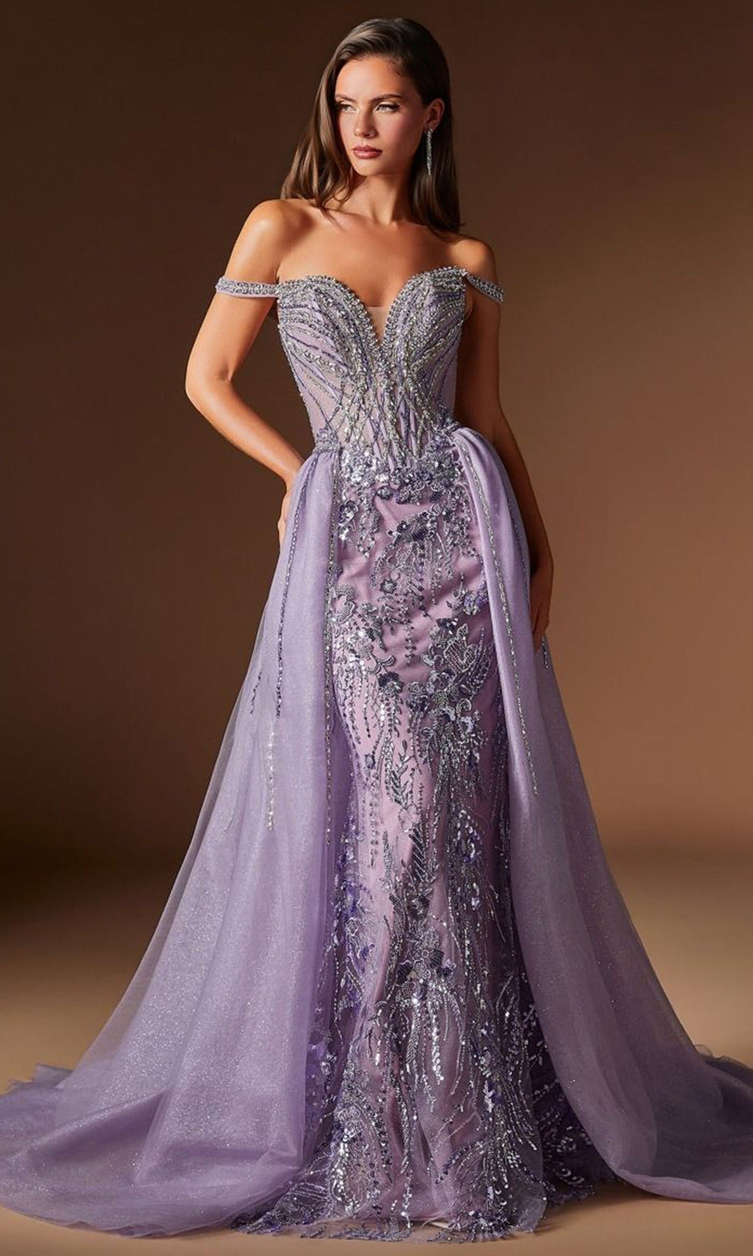 Ladivine CDS570 - Plunging Sweetheart Crystal Beaded Prom Gown