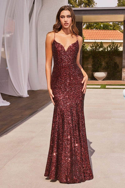 Cinderella Divine CH066 - Spaghetti Strap Sequin Gown Prom Dresses XXS / Burgundy