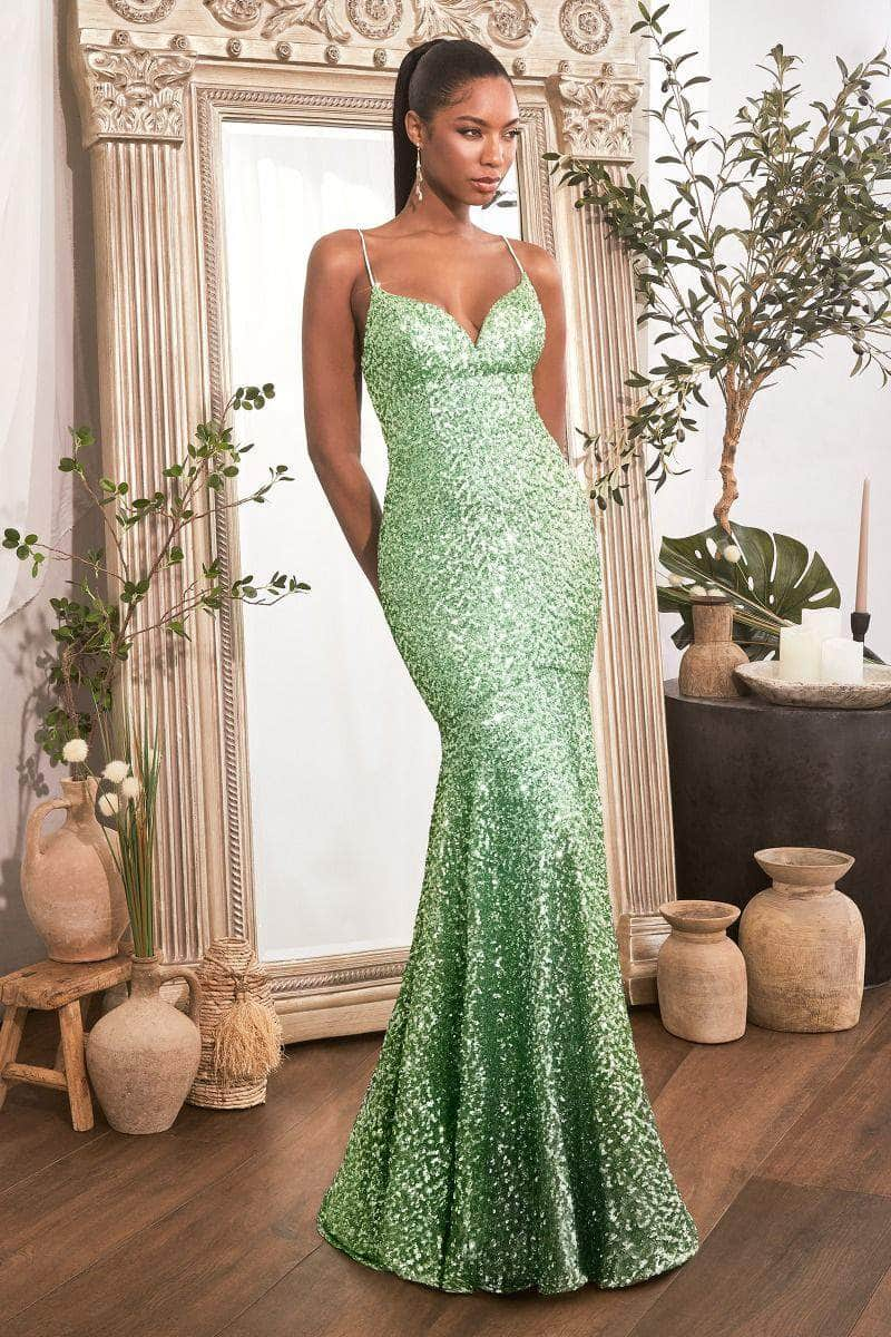 Cinderella Divine CH066 - Spaghetti Strap Sequin Gown Prom Dresses XXS / Sage