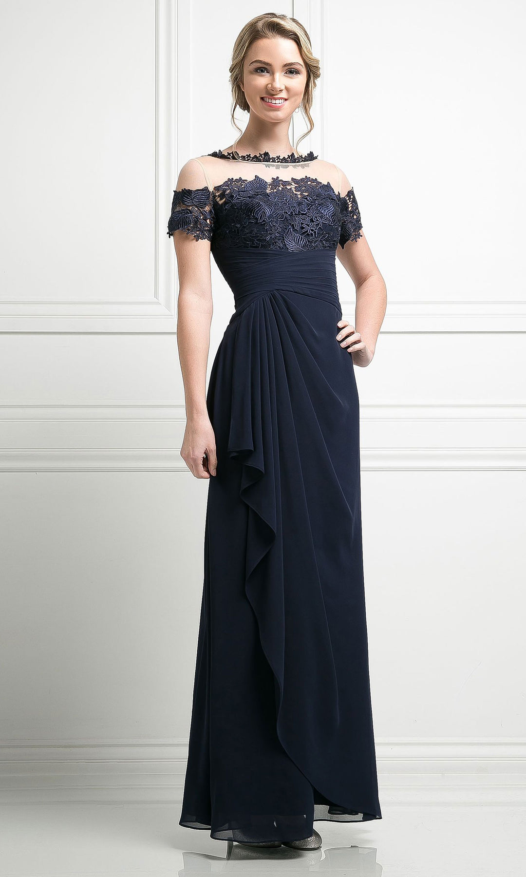 Ladivine CH1509 - Bateau neck Lace Sheath Dress