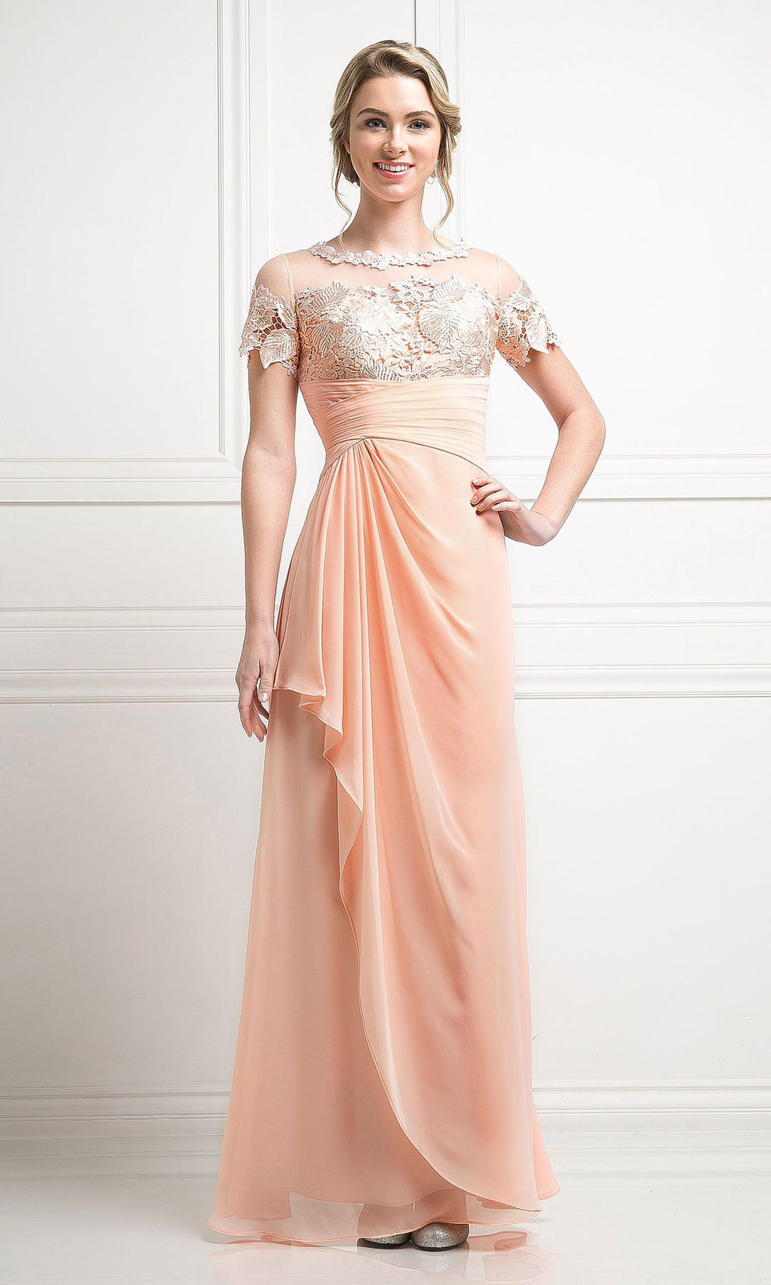 Ladivine CH1509 - Bateau neck Lace Sheath Dress