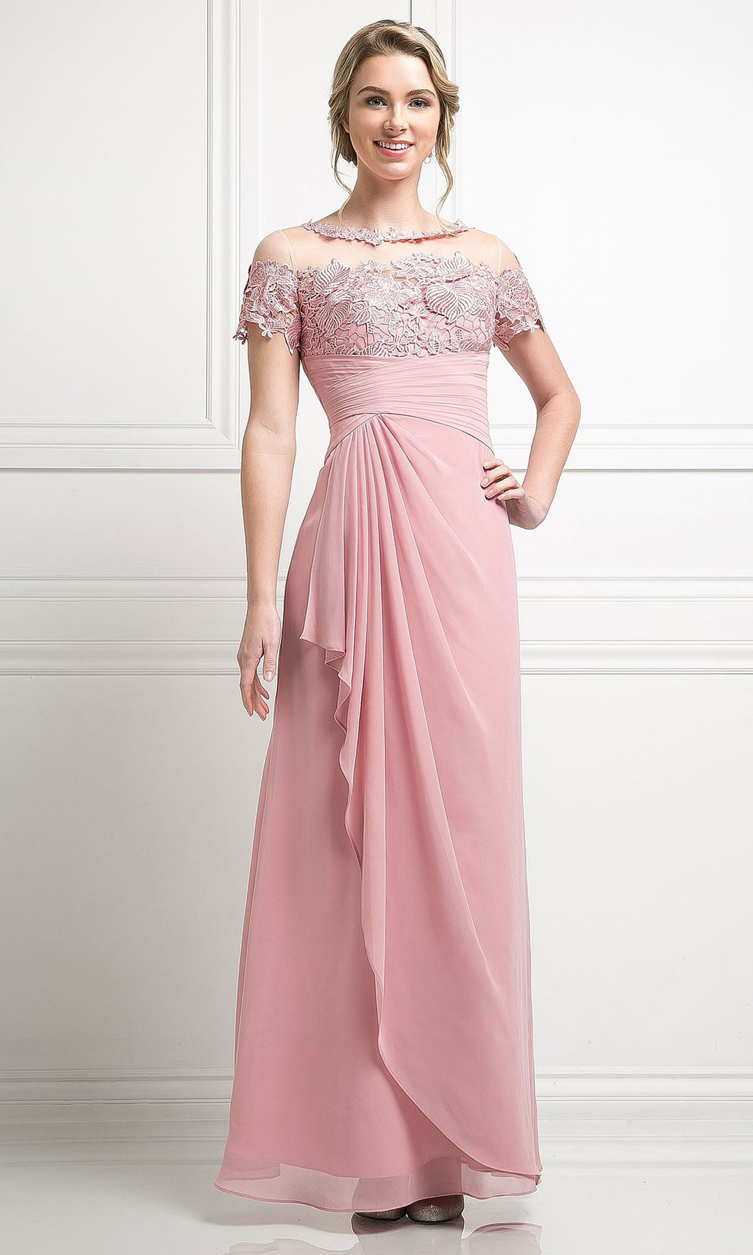 Ladivine CH1509 - Bateau neck Lace Sheath Dress