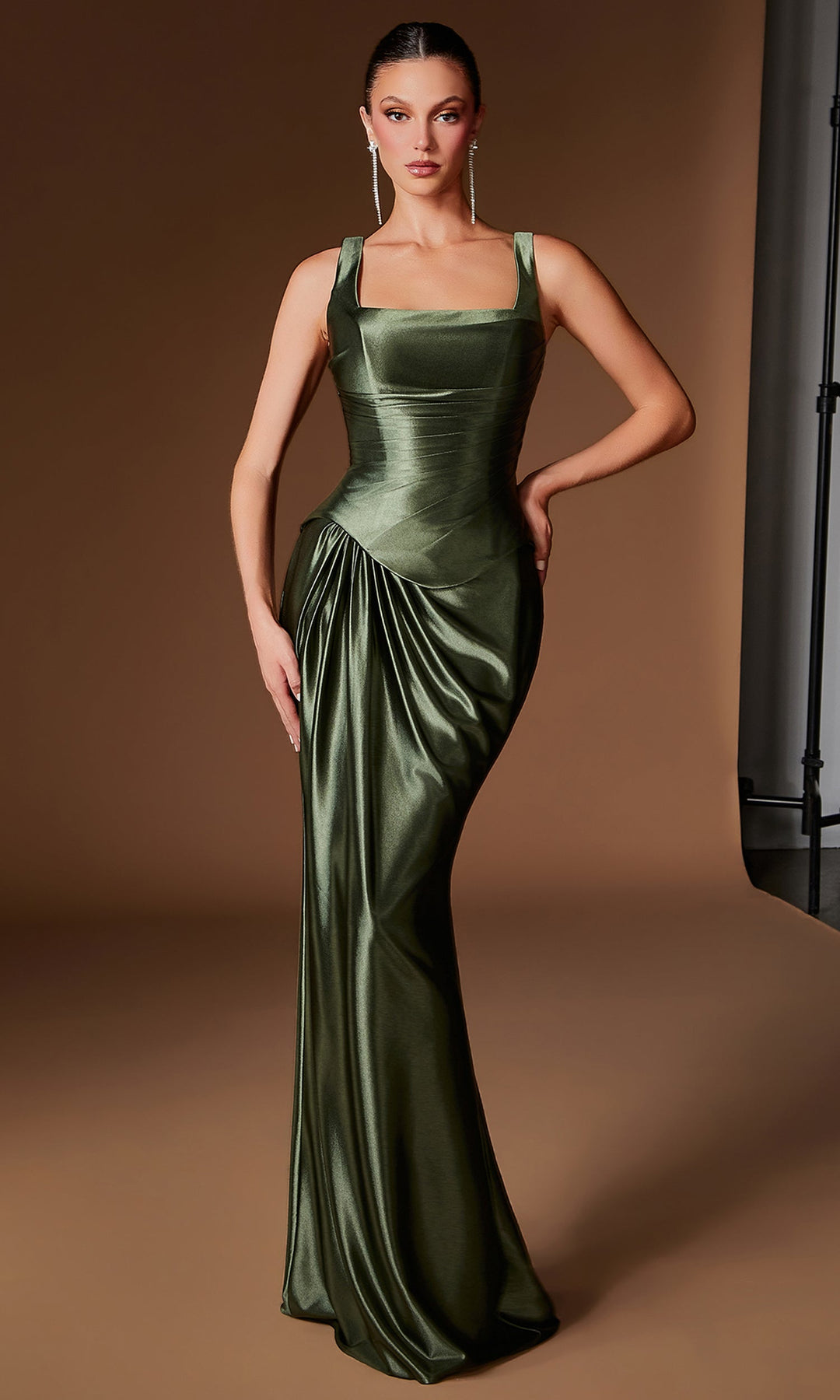 Ladivine CH2604 Draped Bodice Wide Strap Dress