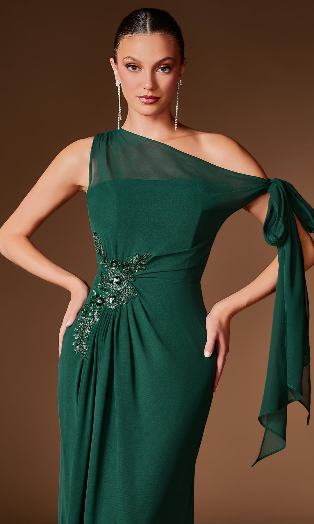 Ladivine CH2612 Beaded Waist Asymmetrical Dress