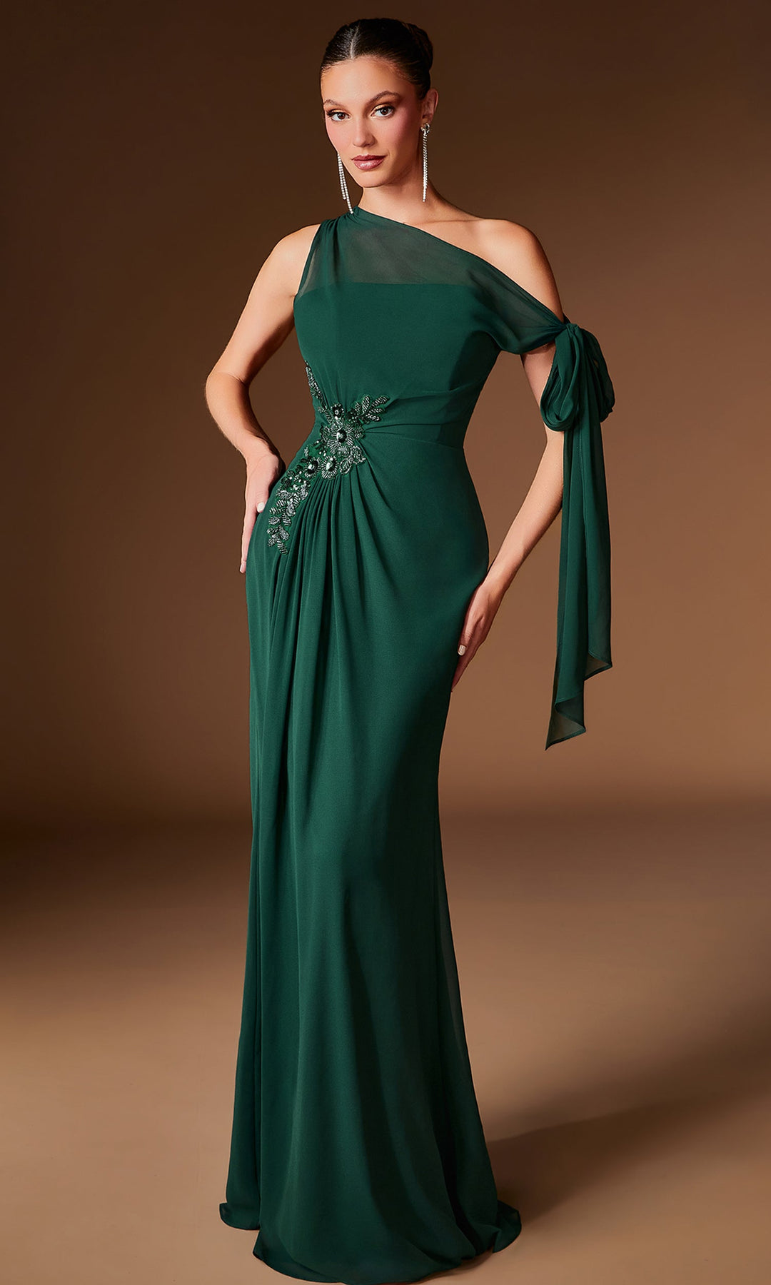 Ladivine CH2612 Beaded Waist Asymmetrical Dress