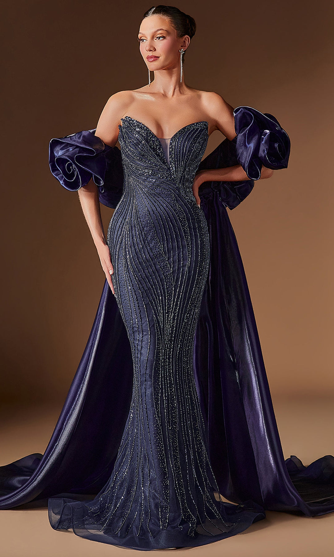 Ladivine CJ933 Embellished Plunging Neckline Dress