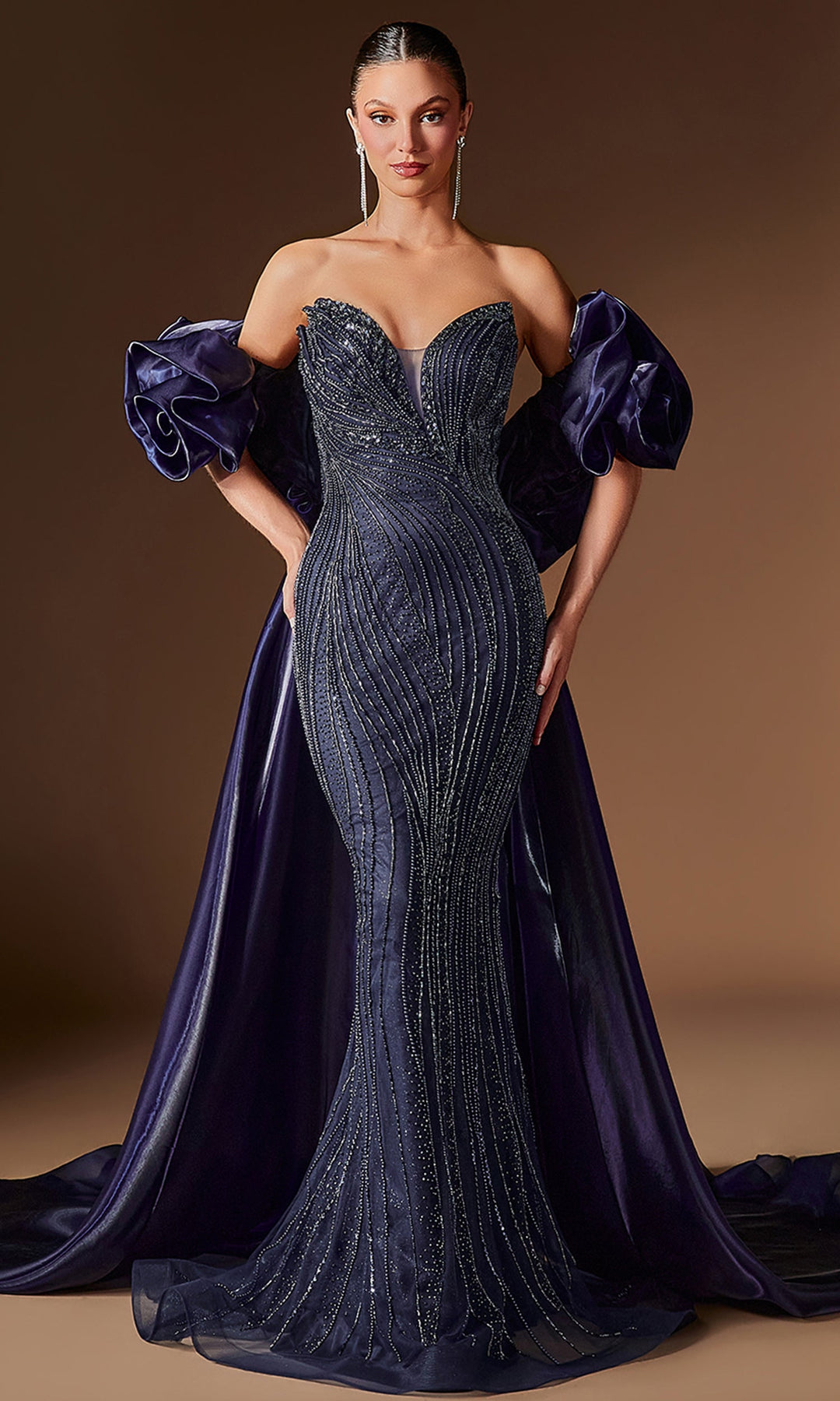Ladivine CJ933 Embellished Plunging Neckline Dress