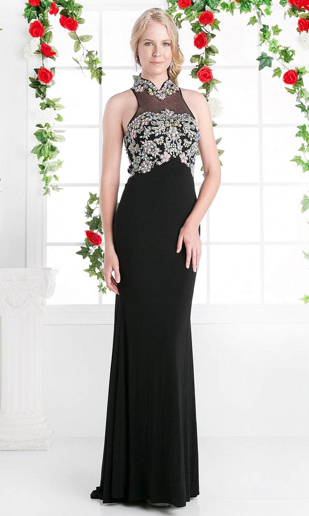 Cinderella Divine CK43 - Rhinestone Accented Halter Gown Evening Dresses