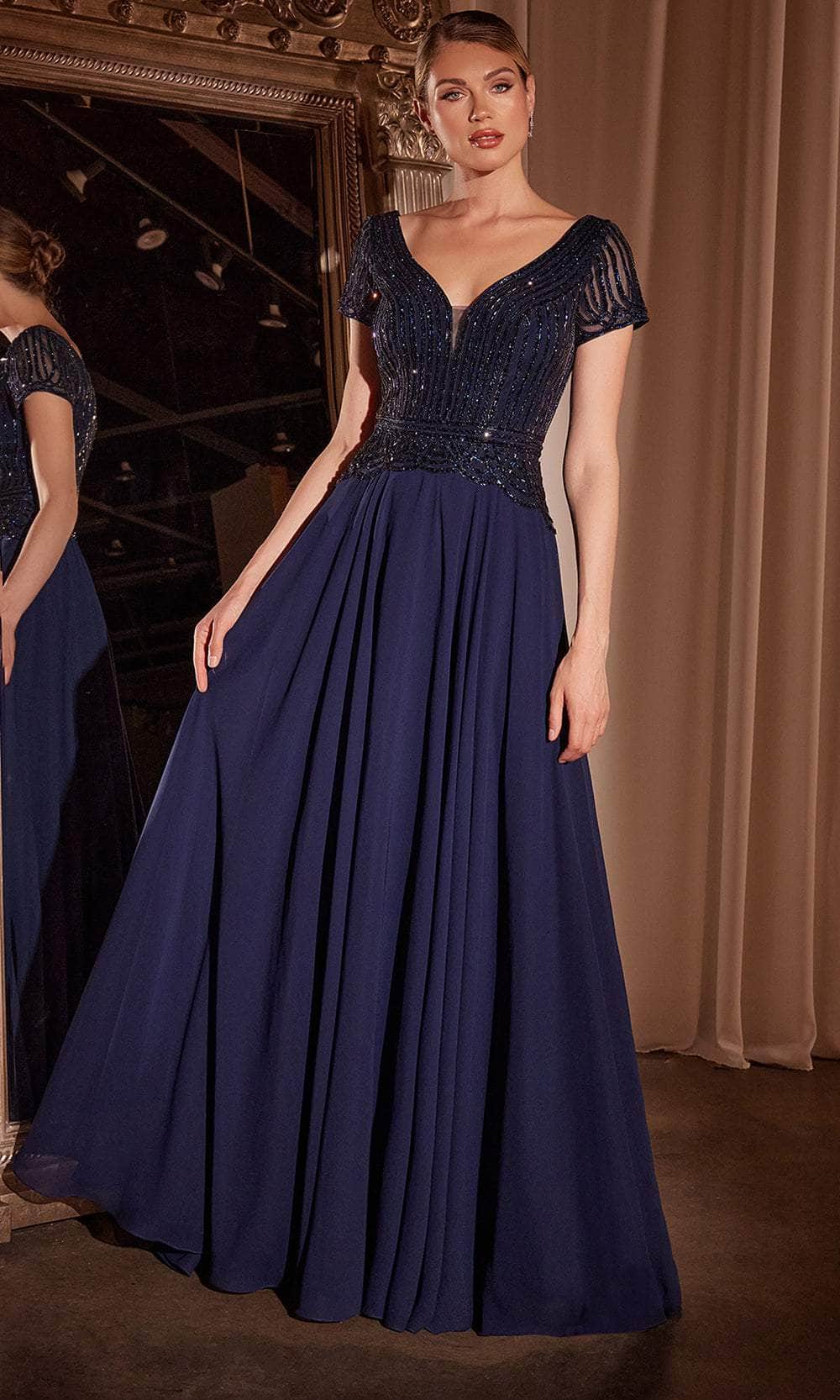 Ladivine CL07 - Short Sleeve Embellished Bodice Evening Gown Mother of the Bride Dresses