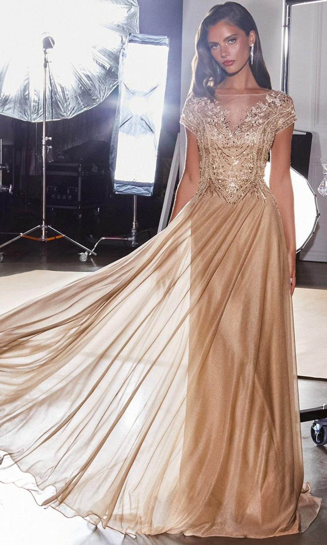 Ladivine CL11 - Beaded Illusion Bateau Formal Dress
