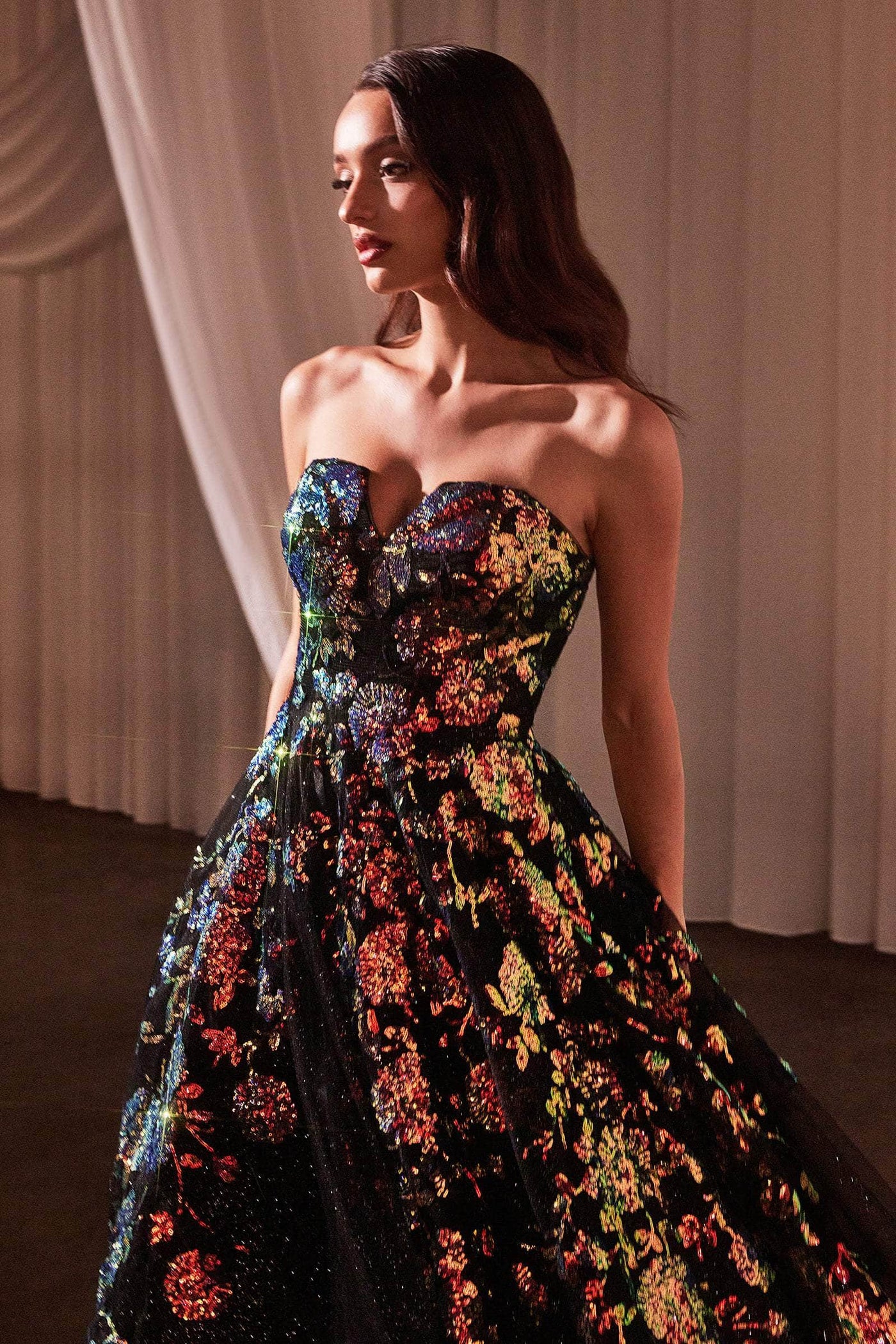 Cinderella Divine CR380 - Floral Appliqued Iridiscent Ballgown Prom Dresses