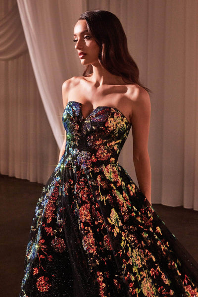 Cinderella Divine CR380 - Floral Appliqued Iridiscent Ballgown Prom Dresses