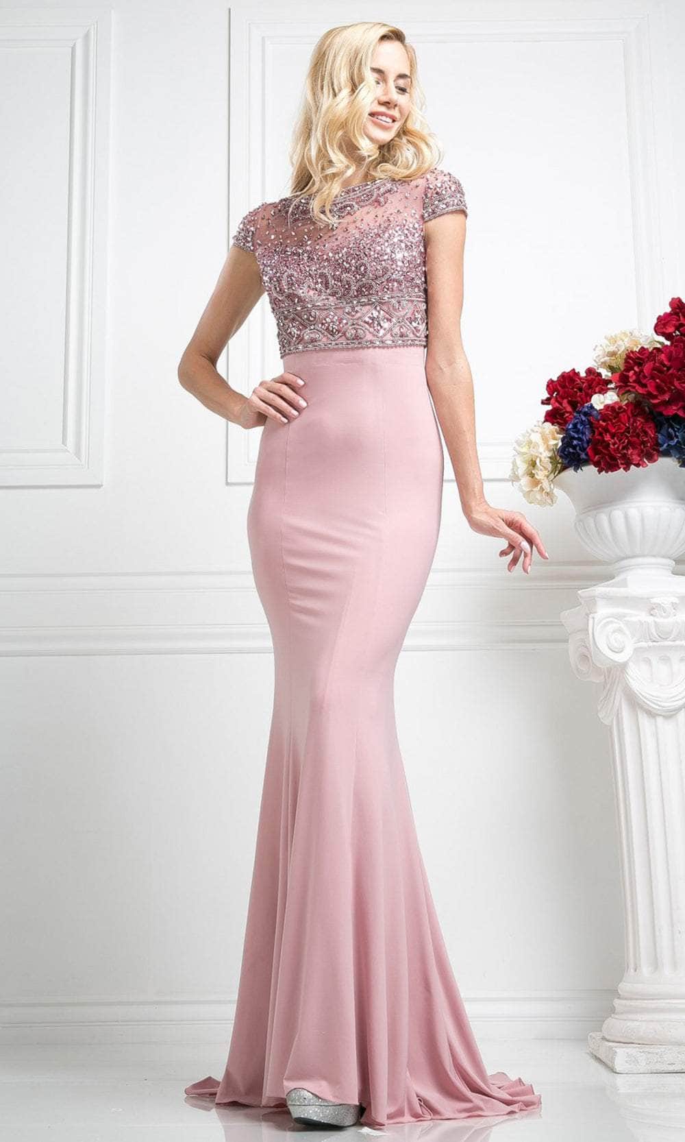 Ladivine CR716 - Embellished Top Fitting Long Gown Prom Dresses 2 / Dusty Rose
