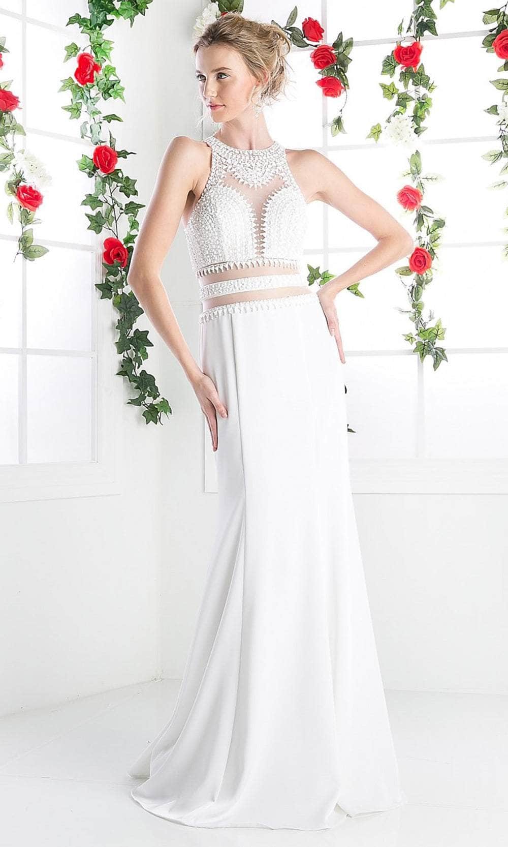 Ladivine CR749 - Aztec Style Sheath Halter Gown Evening Dresses 2 / Ivory