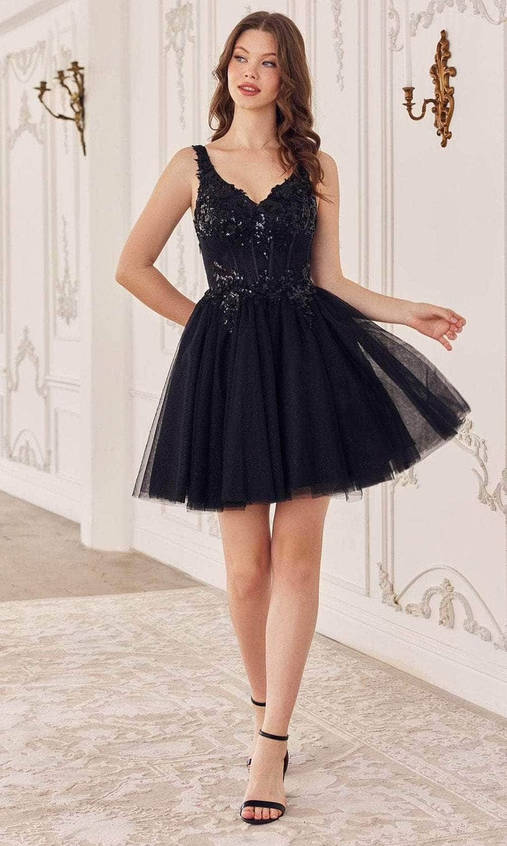 ladivine cy019 - sleeveless applique cocktail dress Special Occasion Dresses Dresses XXS /  Black