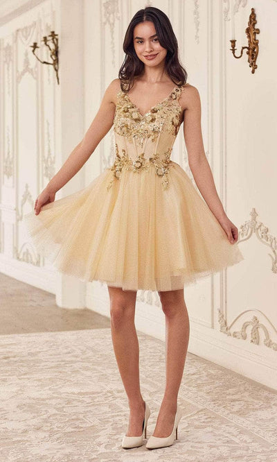 ladivine cy019 - sleeveless applique cocktail dress Special Occasion Dresses Dresses XXS /  Champagne