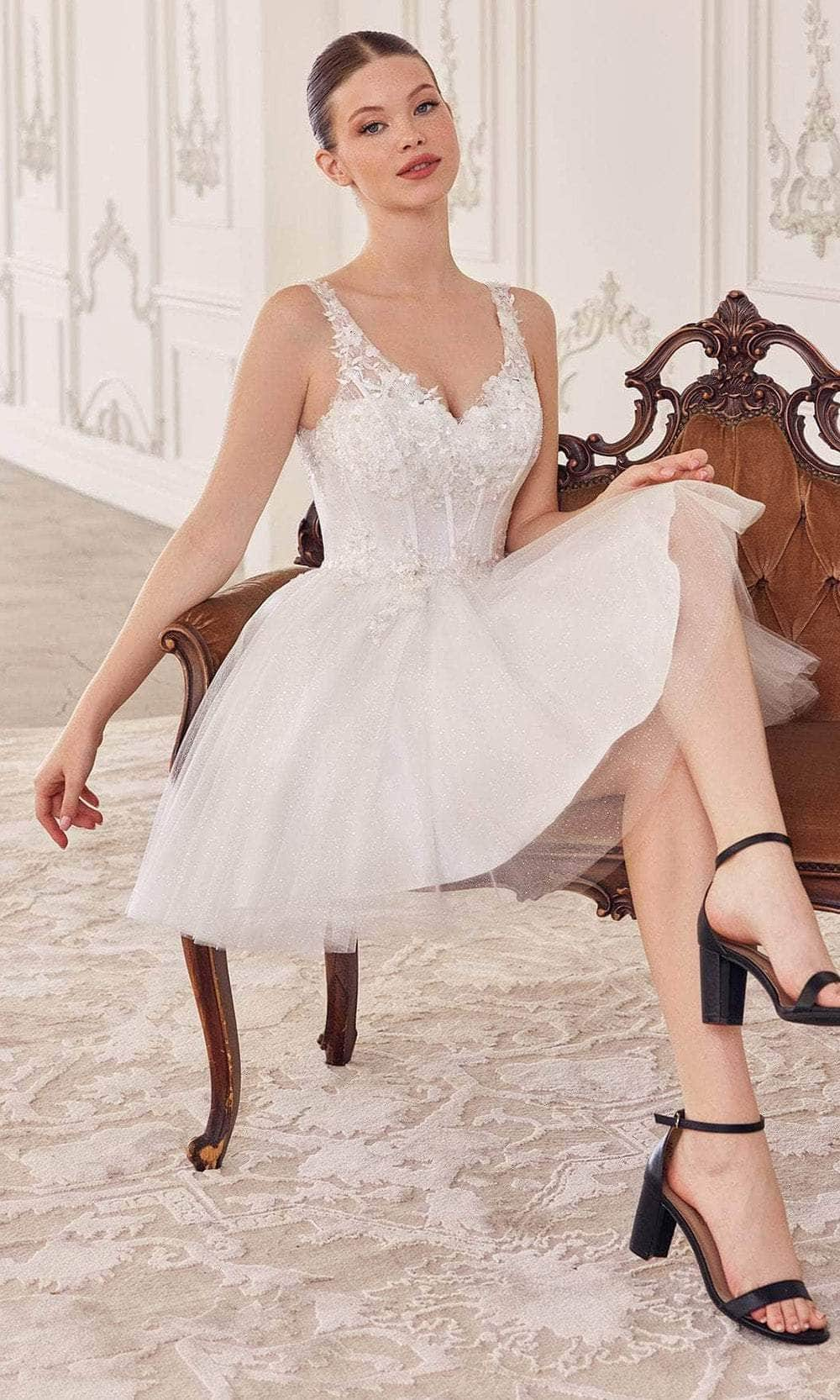 Cinderella Divine CY019 - Applique Corset Cocktail Dress Special Occasion Dress XXS / Off White