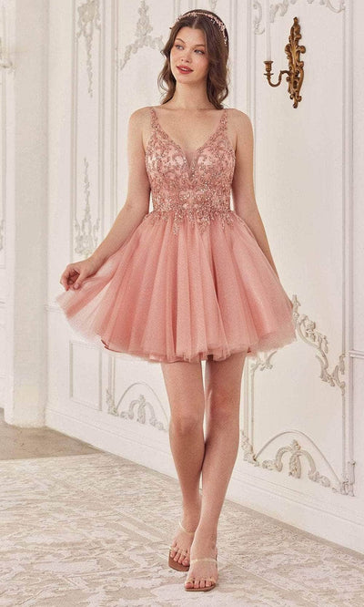 ladivine cy022 - embellished tulle cocktail dress Special Occasion Dresses Dresses XXS /  Rose Gold