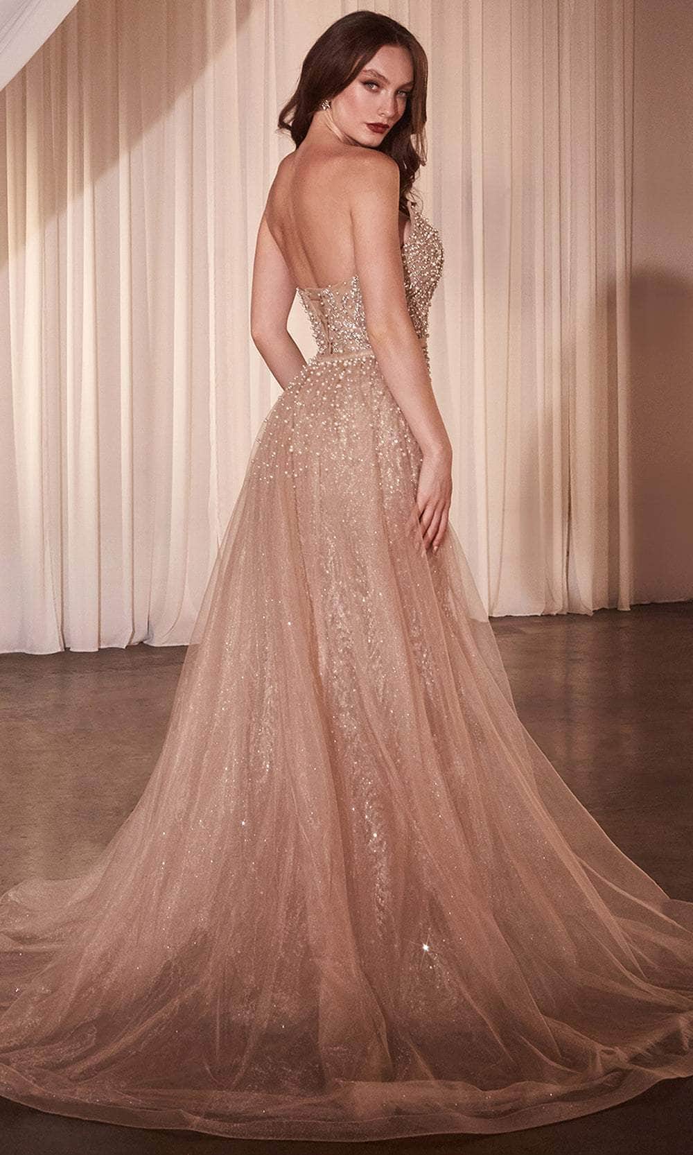 Ladivine CZ0028 - Long Tulle Mermaid Dress - Strapless, Pearls and Crystal Beaded, Open Back, Lace-Up Closure, Detachable Overskirt, Godets Accent, Sweep Train ADASA Ladivine CZ0028 - Long Tulle Mermaid Dress - Strapless, Pearls and Crystal Beaded, Open Back, Lace-Up Closure, Detachable Overskirt, Godets Accent, Sweep Train ADASA