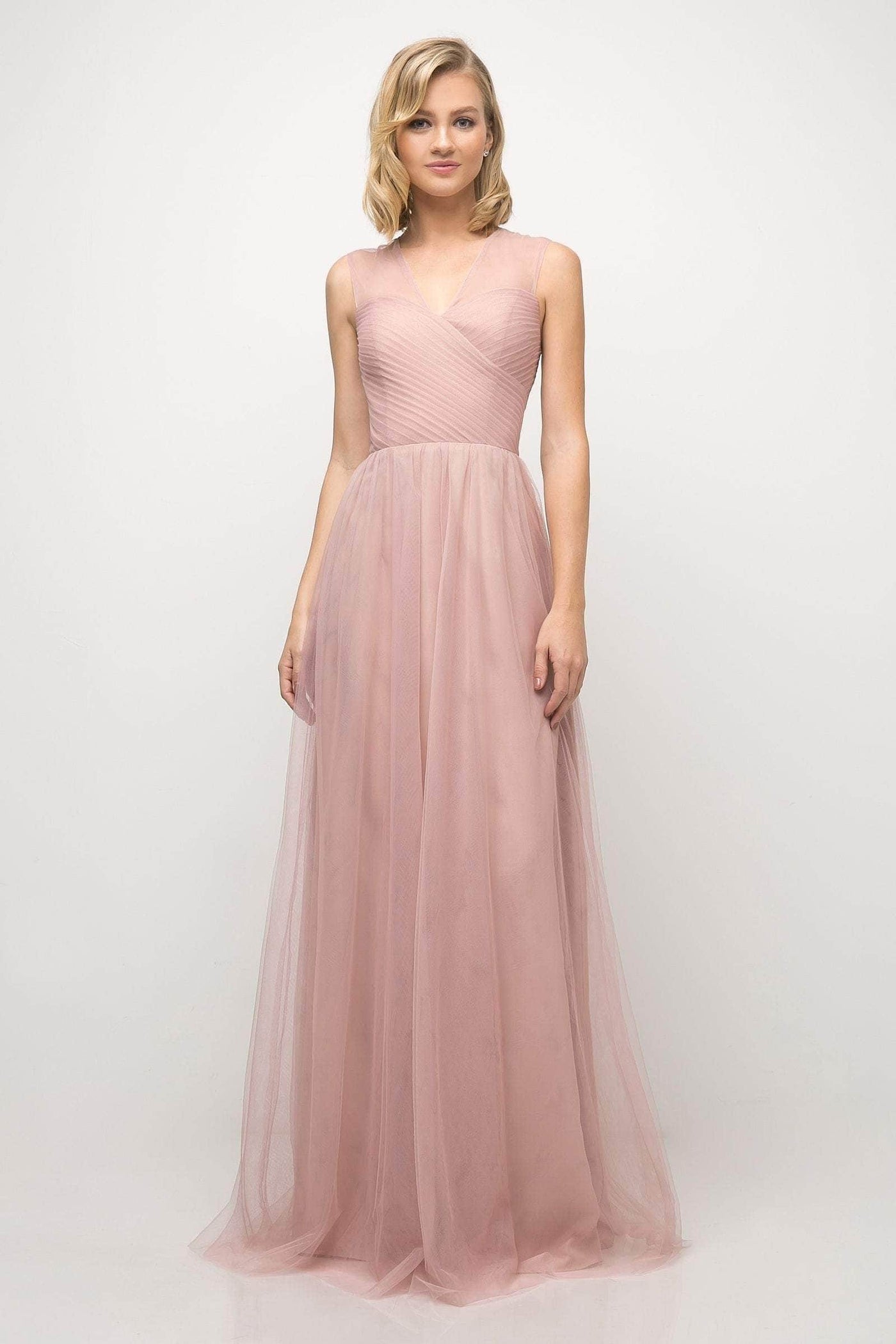 Ladivine ET320 - Pleated Top A-Line Gown Prom Dresses 4 / Blush