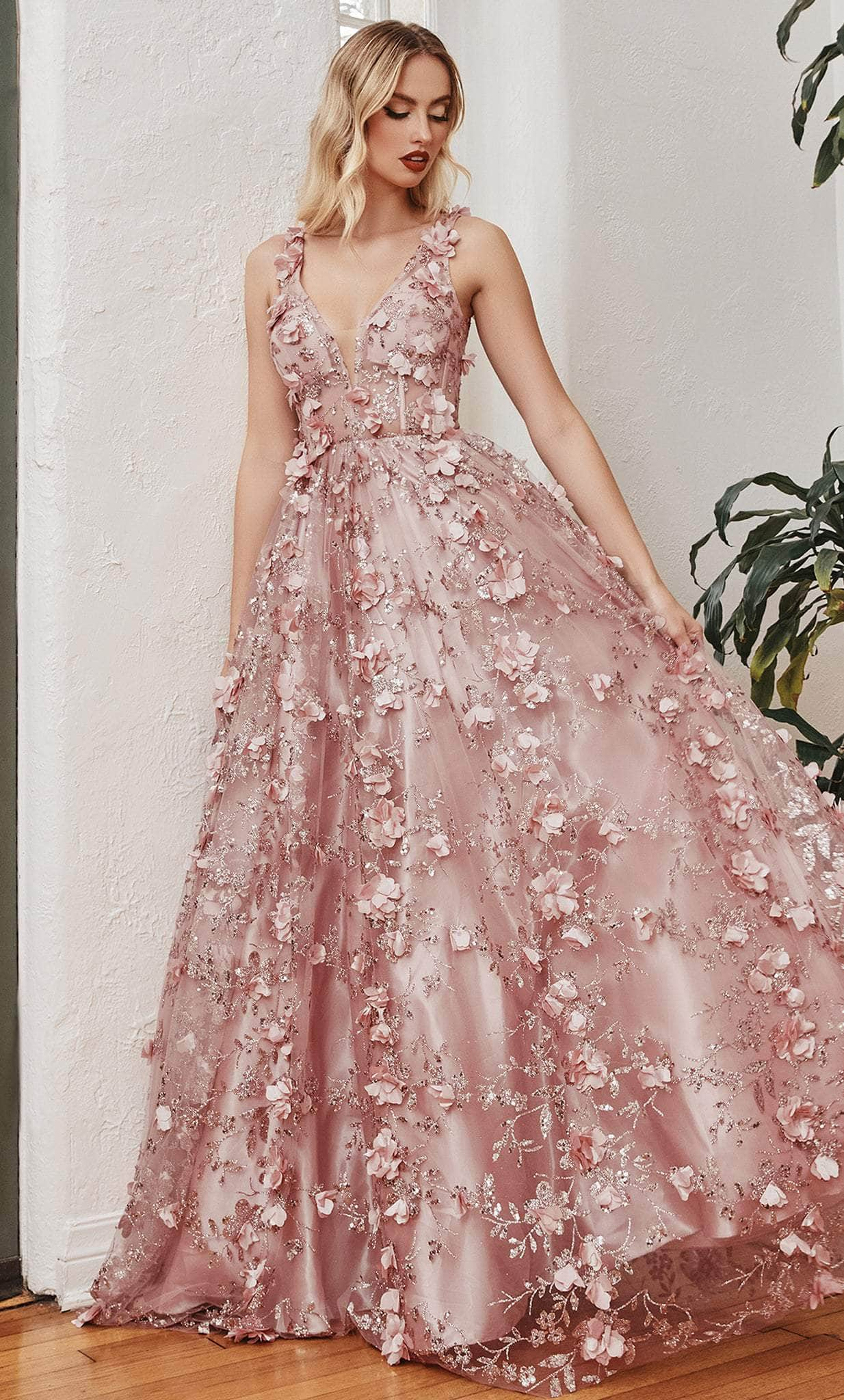 Cinderella Divine J838 - Applique A-Line Prom Dress Special Occasion Dress 2 / Blush