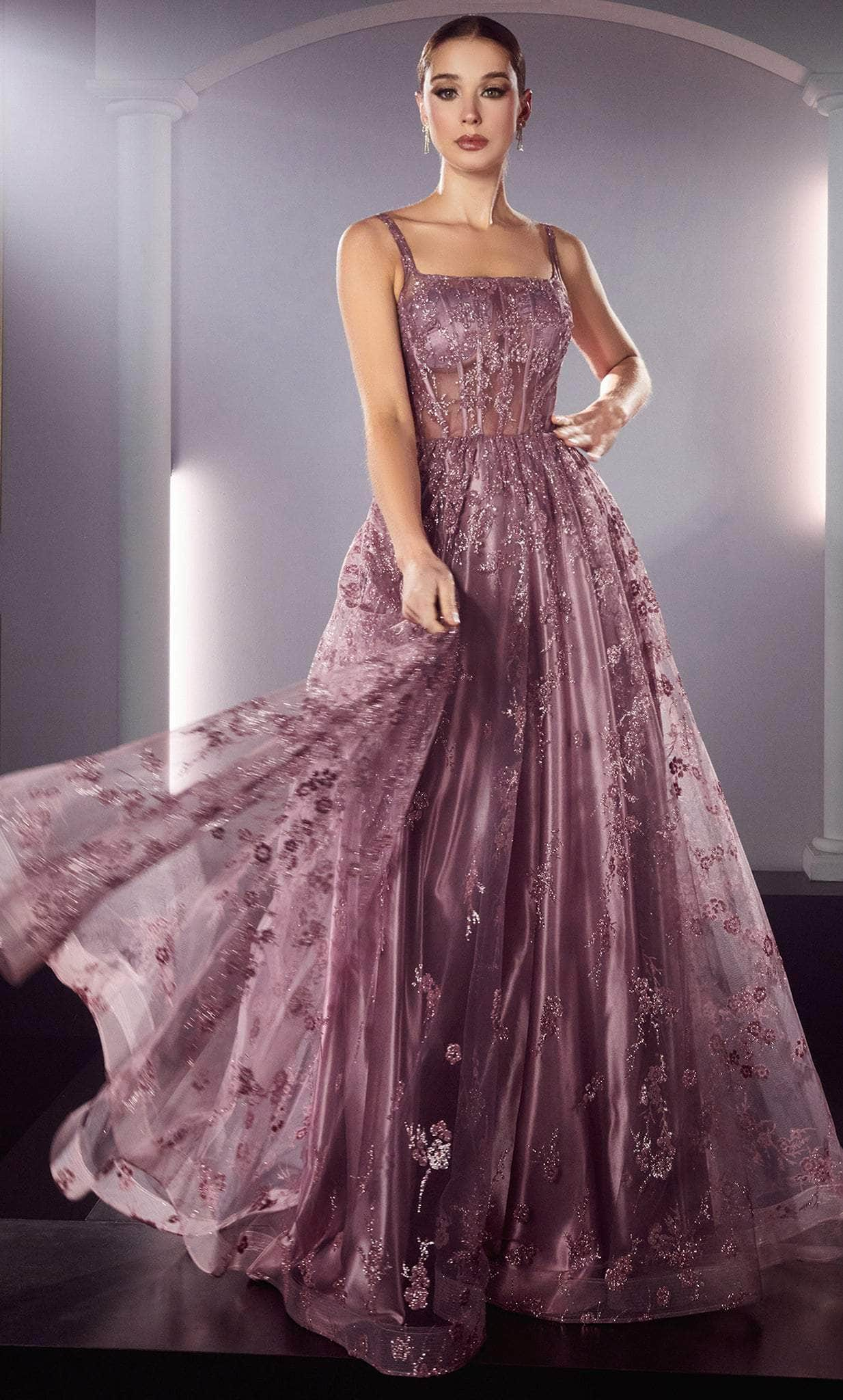 Cinderella Divine J840 - Square Neck Glitter Prom Dress Special Occasion Dress 4 / Mauve