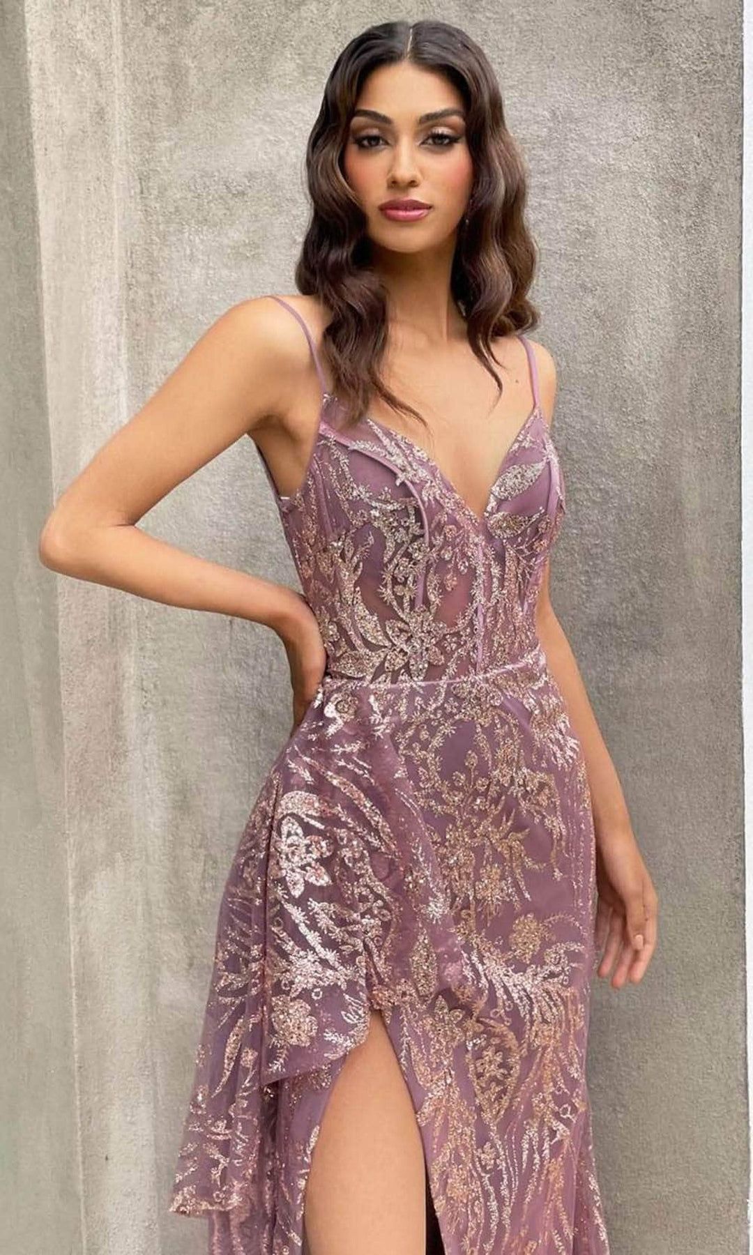 Ladivine J856 Printed High Slit  Dress