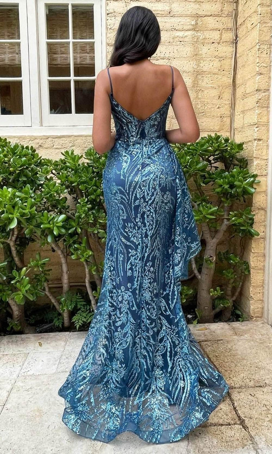 Ladivine J856 Printed High Slit  Dress