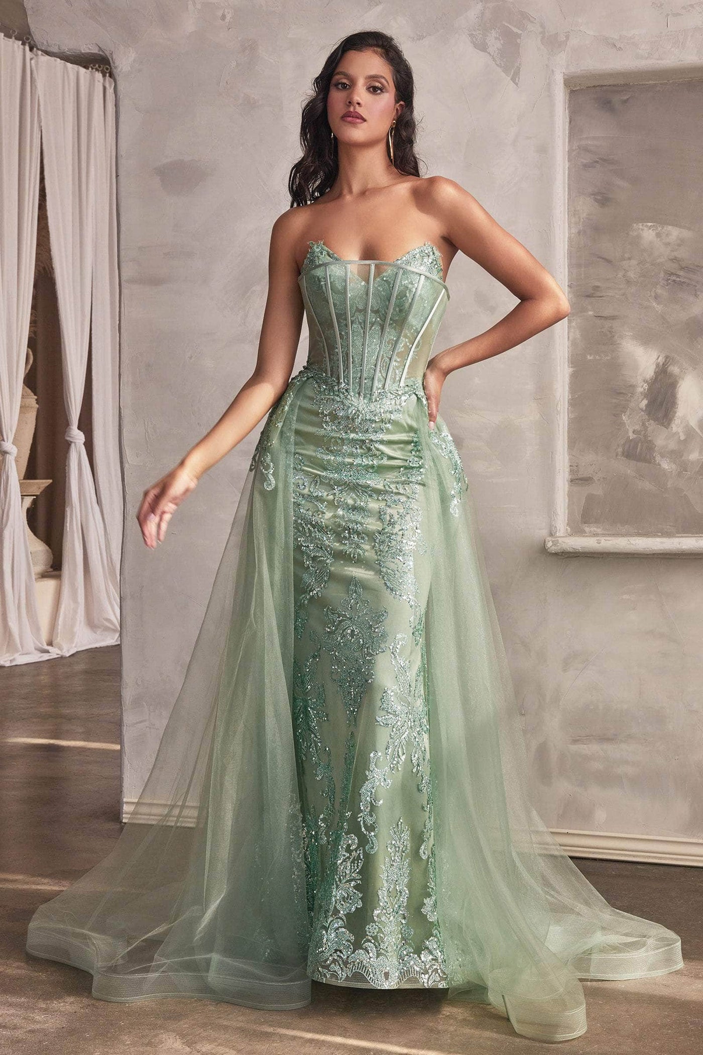 Ladivine J858 - Embroidered Off-Shoulder Sheath Gown Evening Dresses