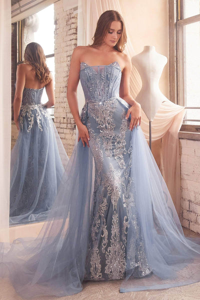 Cinderella Divine J858 - Embroidered Off-Shoulder Sheath Gown Evening Dresses