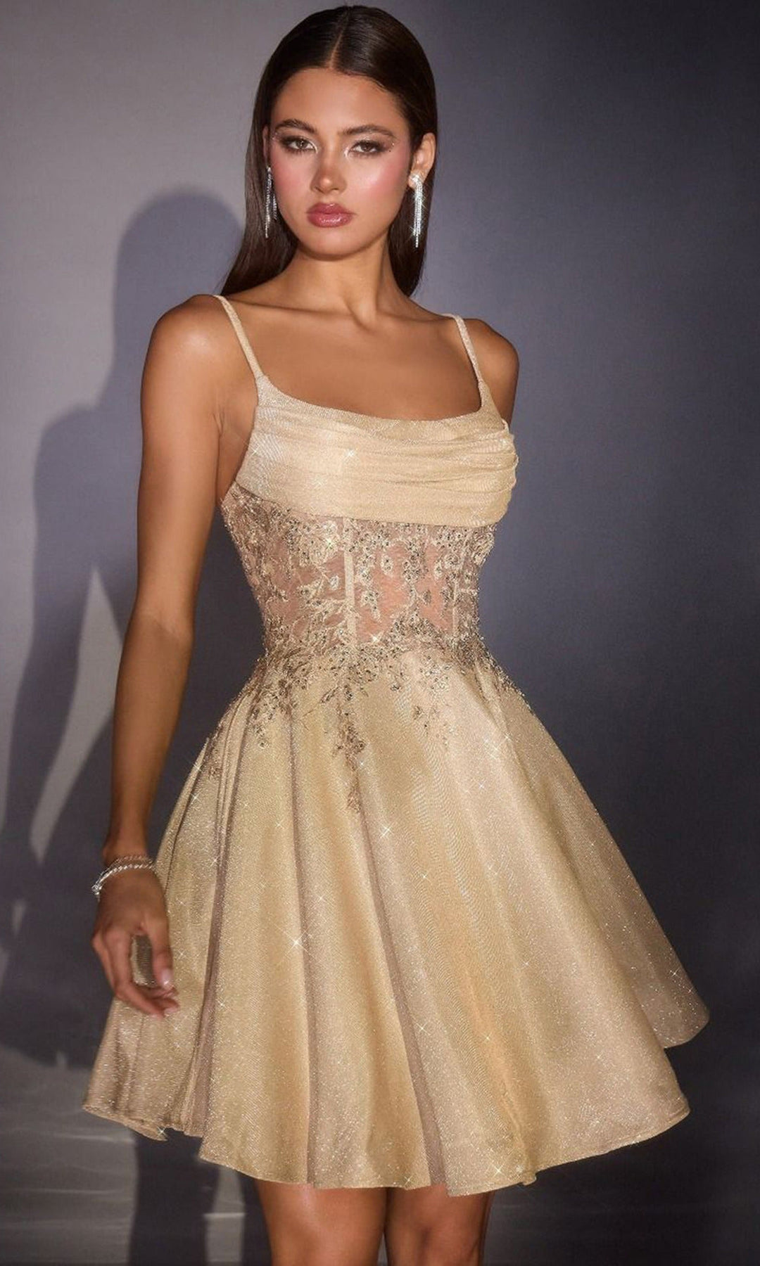 Ladivine KV1152 - Lace Applique Glitter Sleeveless Dress